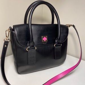 KATE SPADE Bond Street Black Leather Satchel with Pink Accents - Like New!